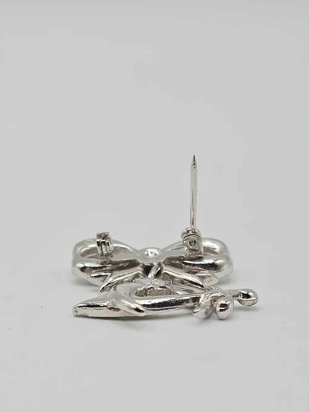 Vintage ORA Rhinestone Bow Shriners Scimitar Dangle Brooch Silver Tone Pin 1